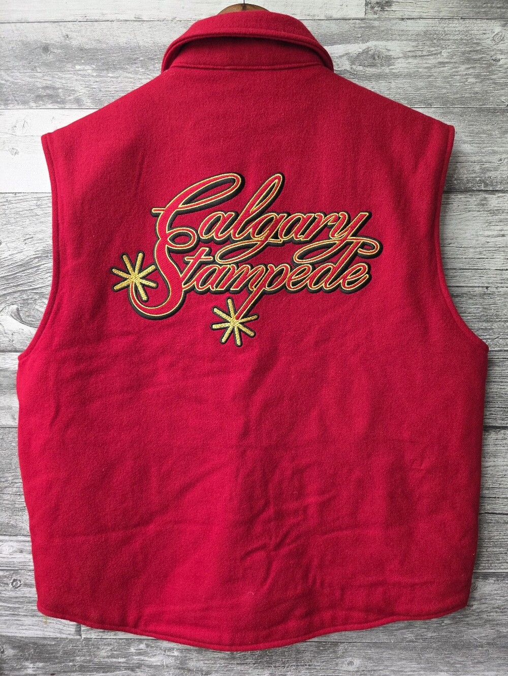 Wrangler Twenty X Calgary Stampede Rodeo Red Wool Lined Vest XL - Picture 7 of 10